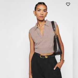 Reformation Gezim Collared Sweater Vest in Oatmeal